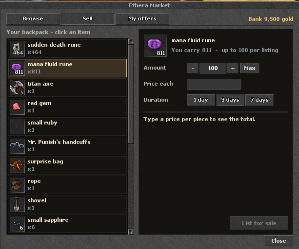 The Ethera Market window